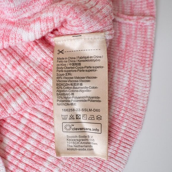 Scotch & Soda Polo Shirt Pink White Ribbed Knit Collared V-Neck Top XS - Picture 12 of 13